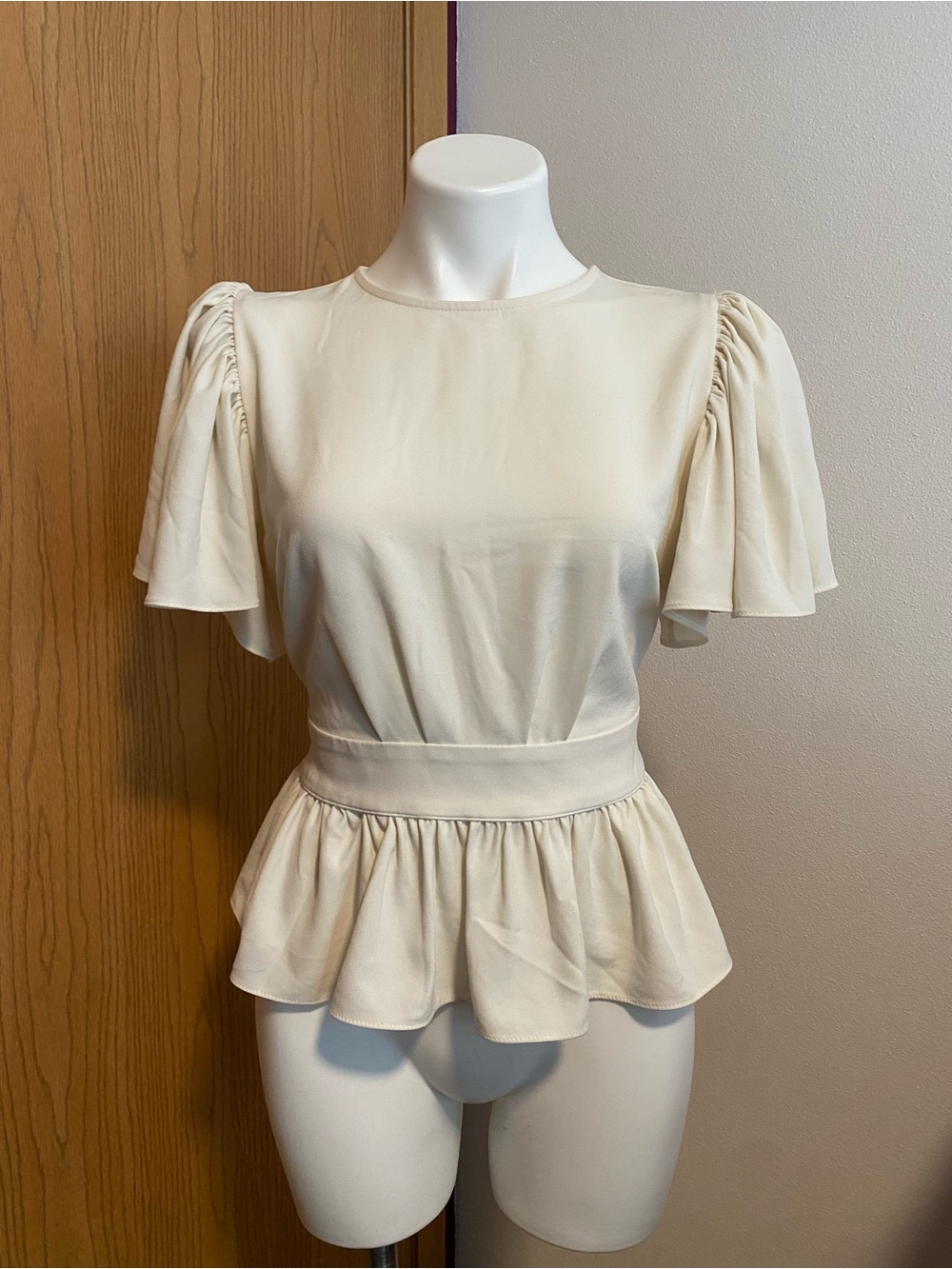Express Cream Peplum Short-Sleeve Blouse